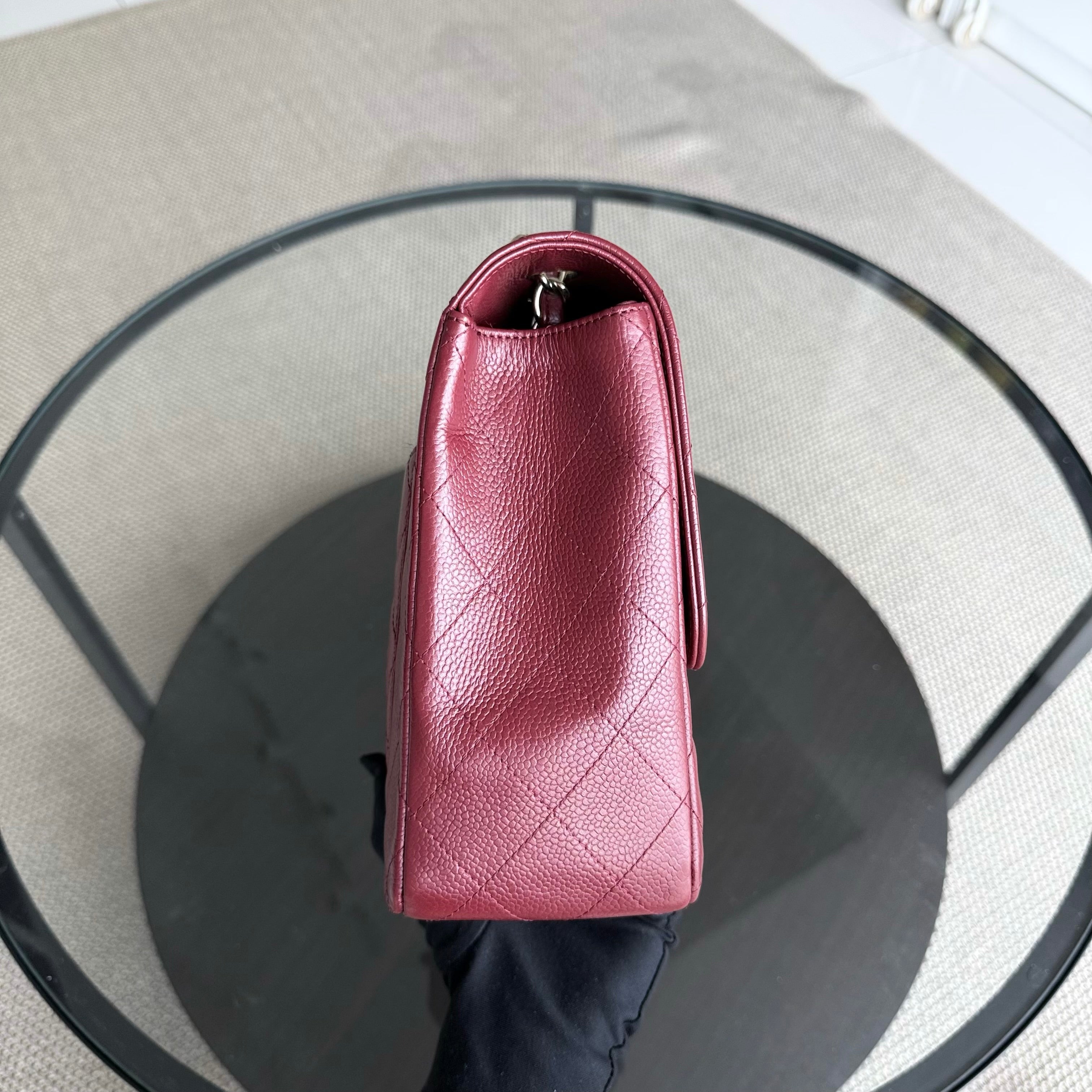 Chanel Classic Flap Jumbo - Caviar 30CM Single Flap Quilted Burgundy Dark Red Gold Hardware Series 13