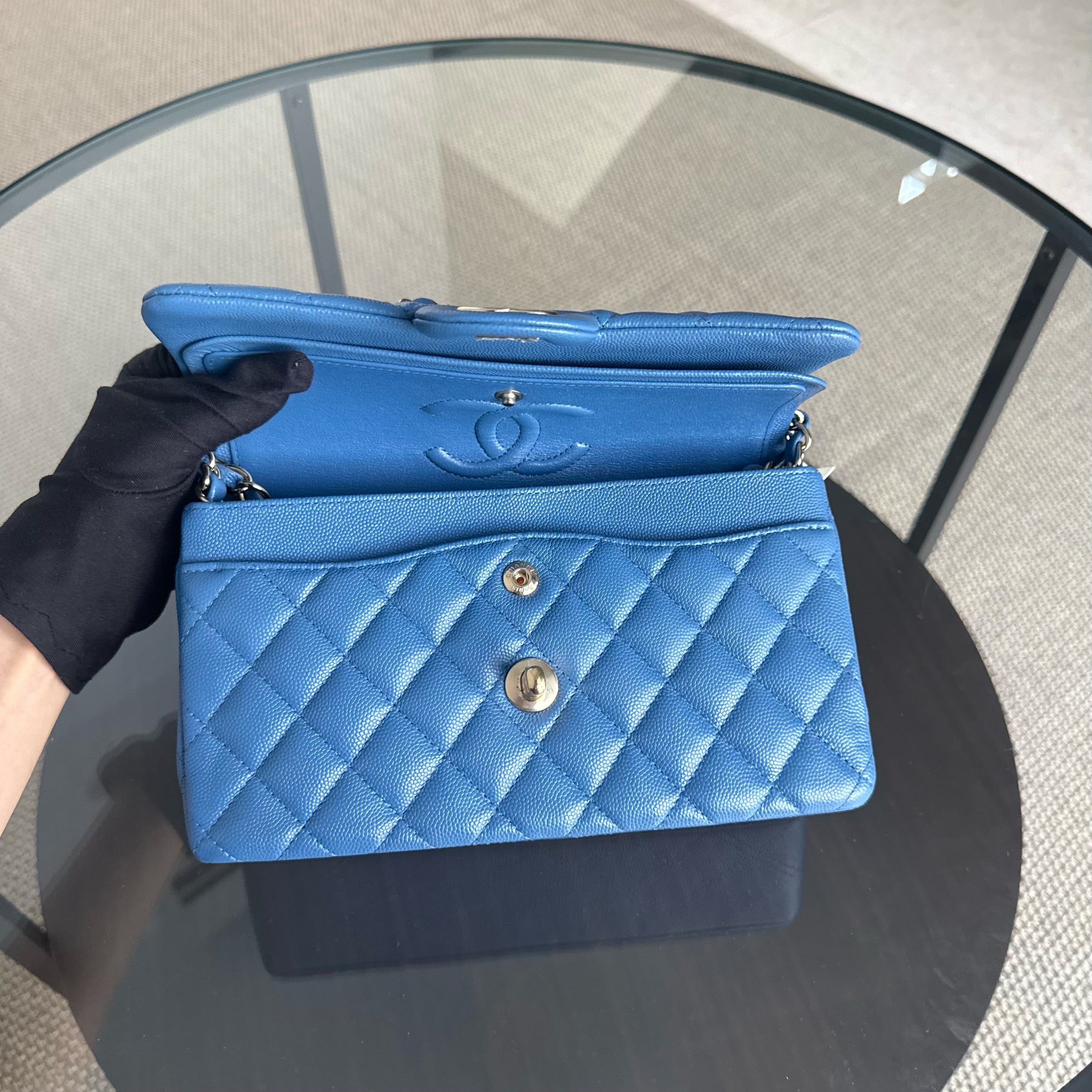 Chanel Classic Flap Small - Caviar 23CM Quilted Ocean Blue Gold Hardware Series 30