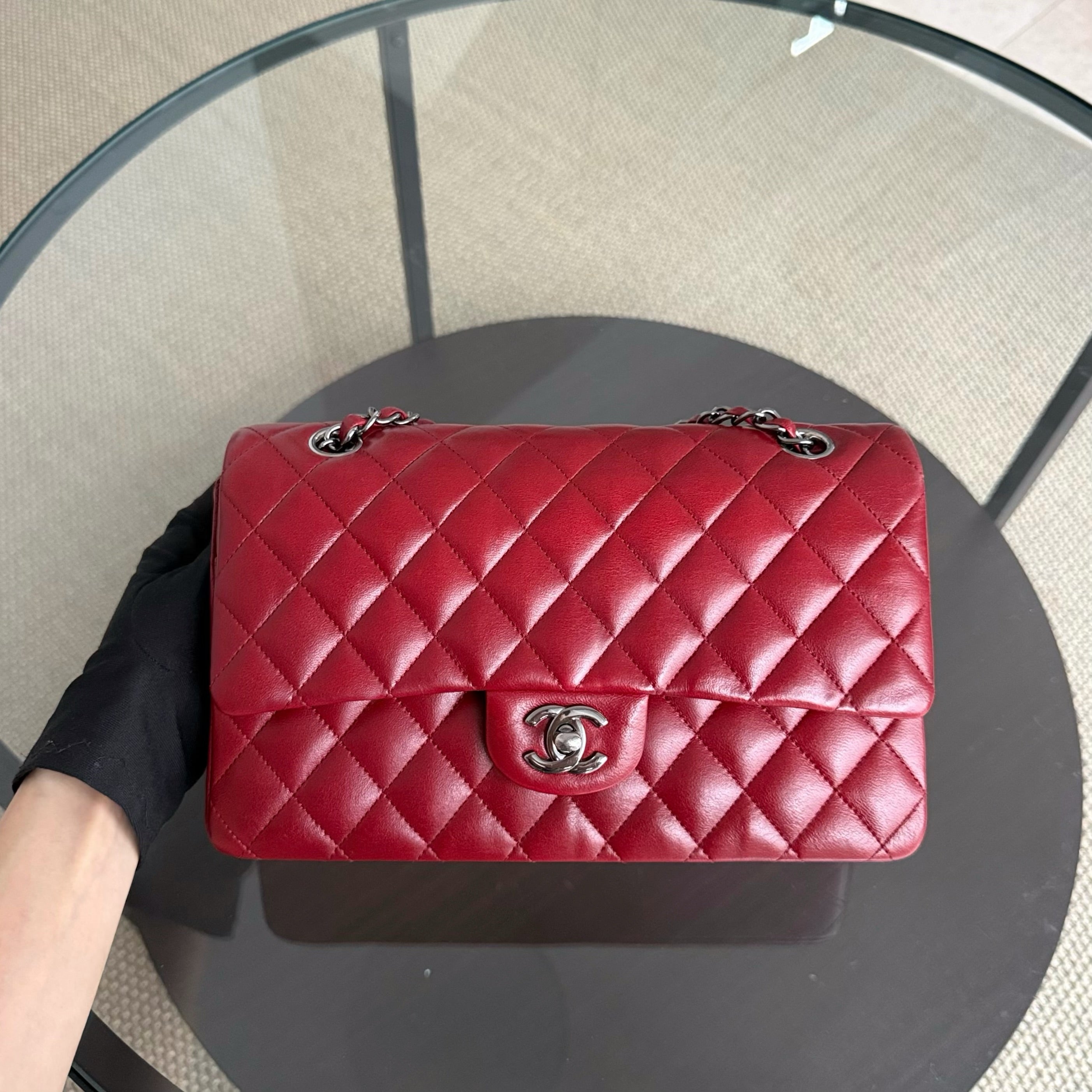 Chanel Classic Flap Medium - 25CM Quilted Lambskin Burgundy Dark Red Silver Hardware Series 18