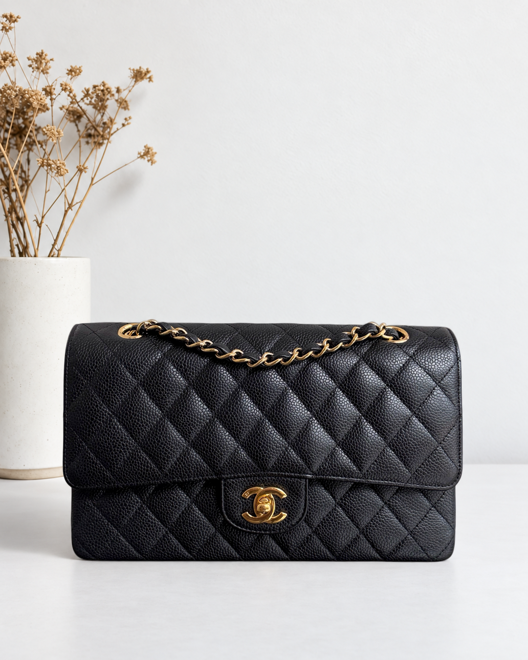 Chanel Classic Flap Medium - 25CM Quilted Caviar Black 24K Gold Hardware Series 12