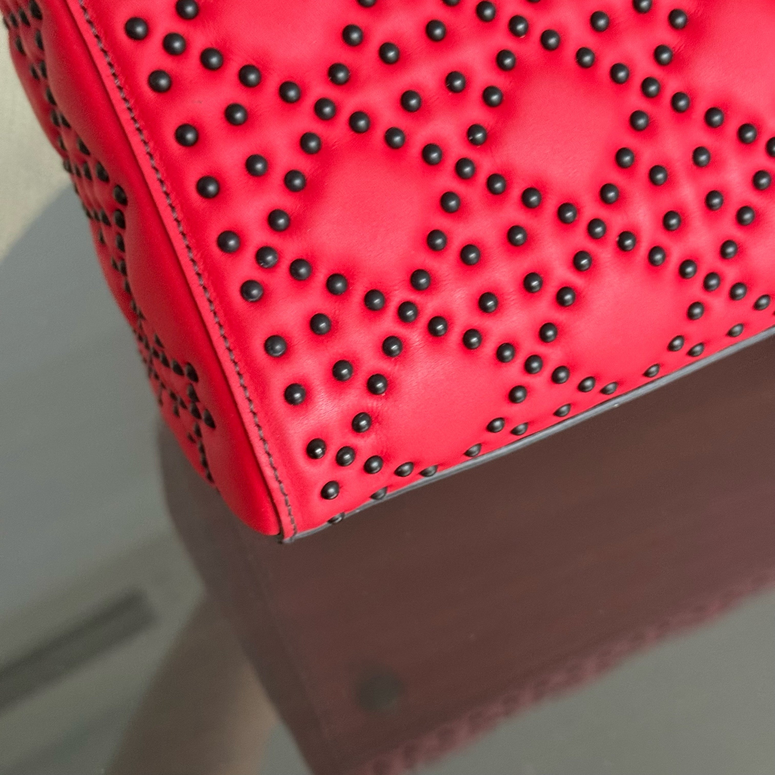 Dior Lady Medium Flap - Studded Cannage Calfskin Red Black Hardware