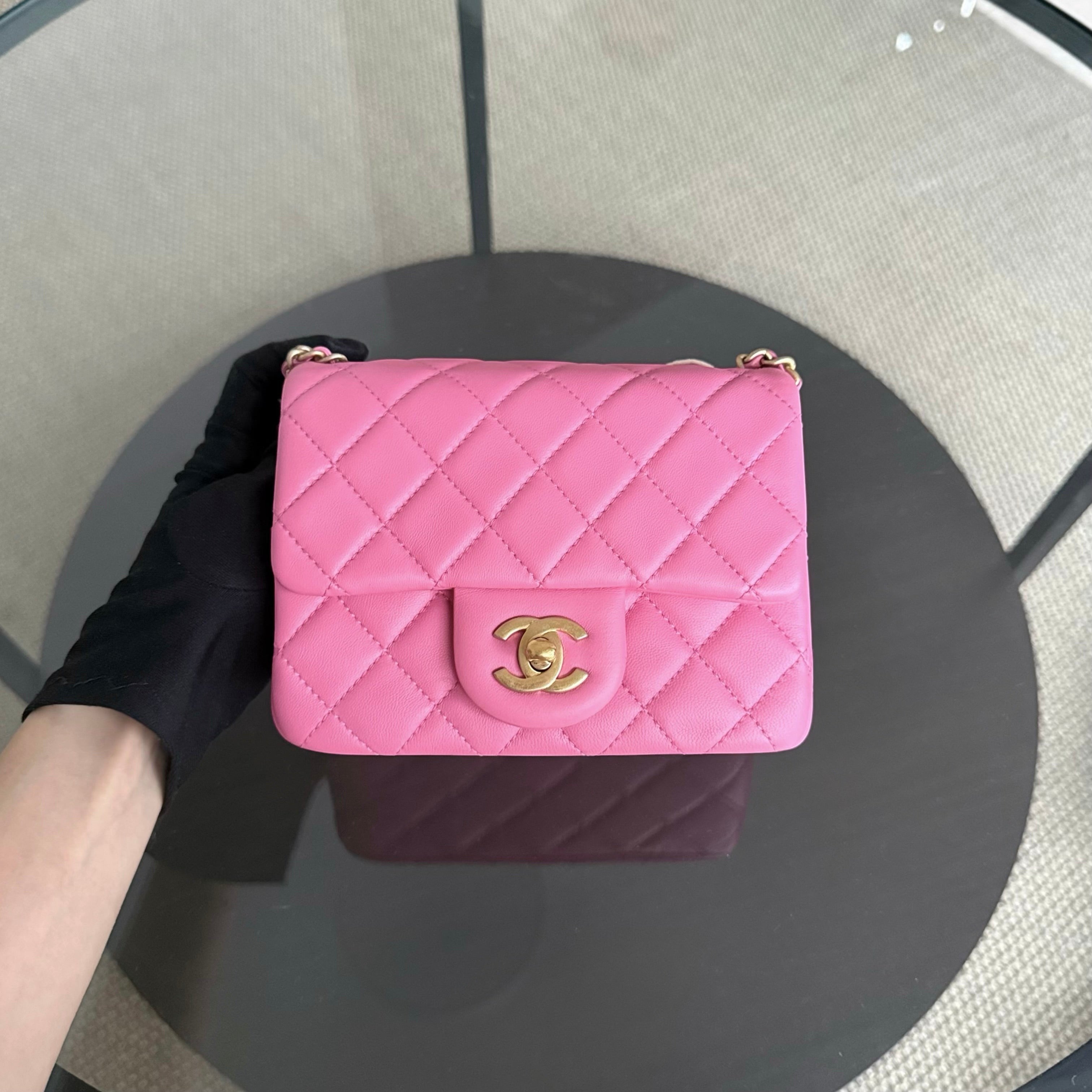 Chanel Classic Flap Mini Square- 17CM Pearl Crush Quilted Lambskin Pink Gold Hardware Series 30