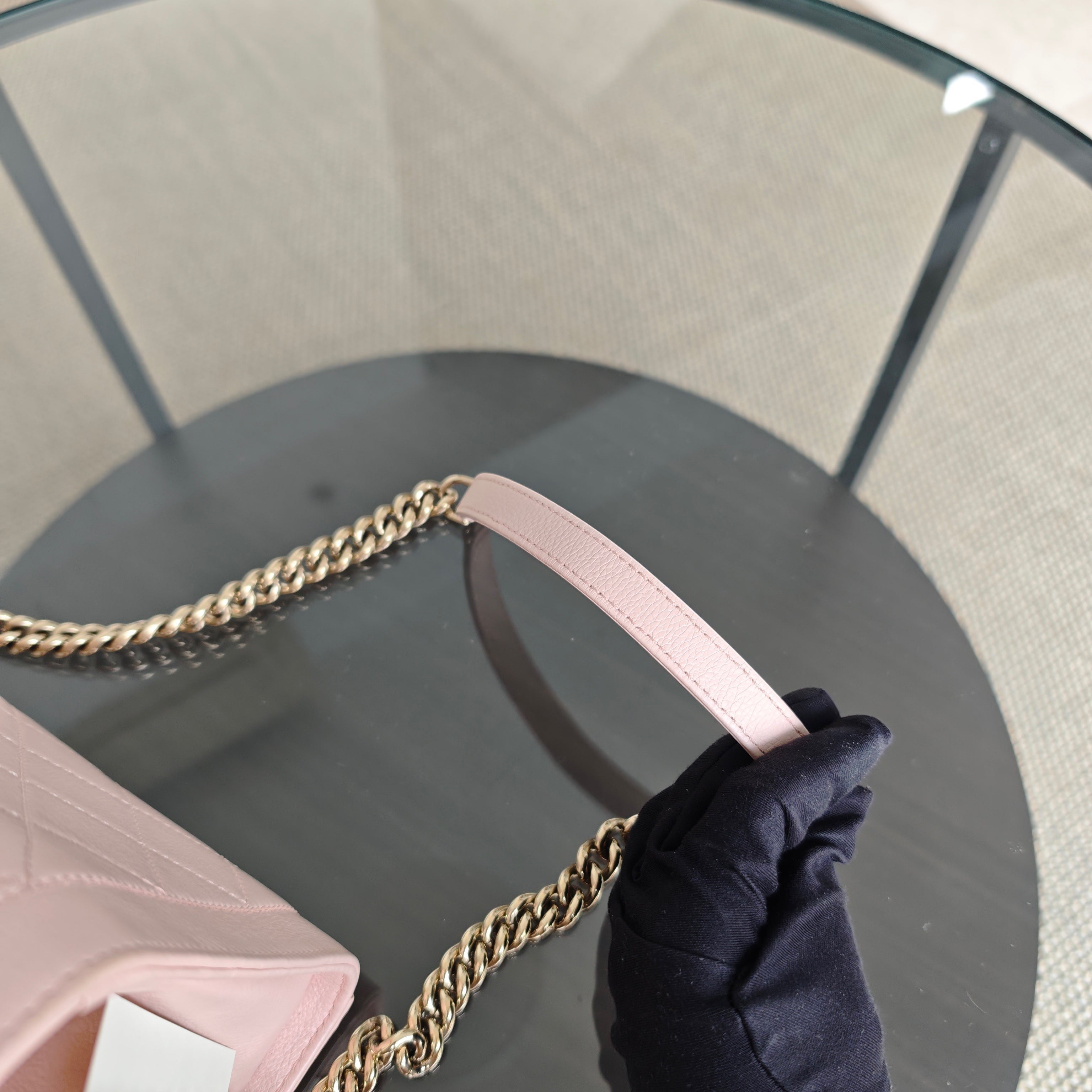 Chanel Label Click Medium - 25CM Quilted Grained Calfskin Light Pink Gold Hardware Series 23