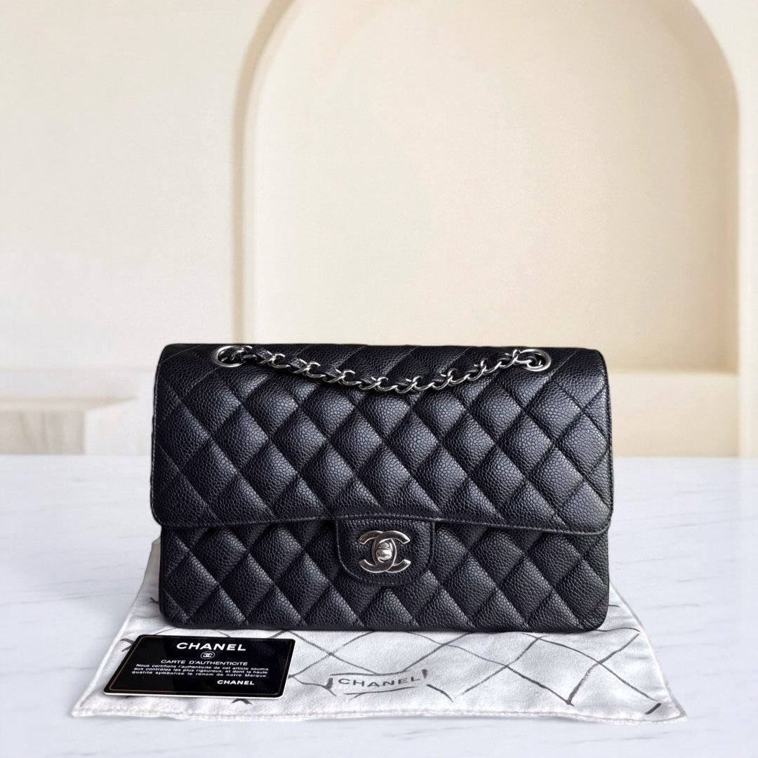 Chanel Classic Flap Medium - Caviar 25CM Quilted Grained Calfskin Black Silver Hardware Series 21