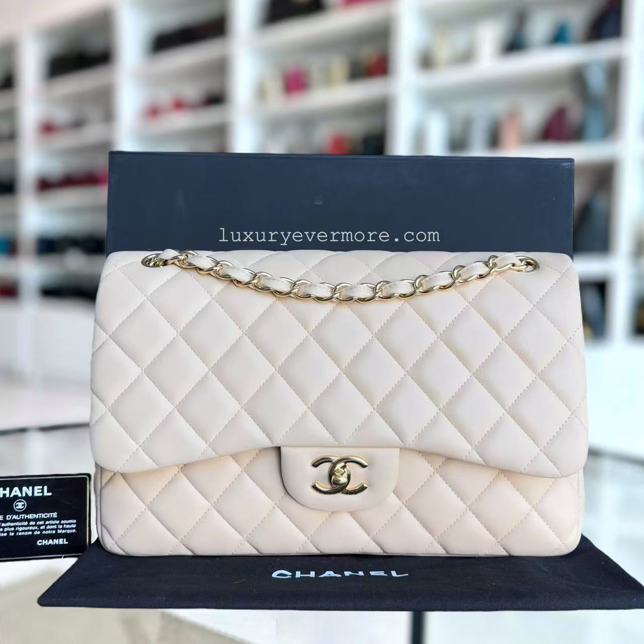 Chanel Classic Flap Jumbo - Double Flap Quilted Lambskin Beige Gold Hardware Series 16