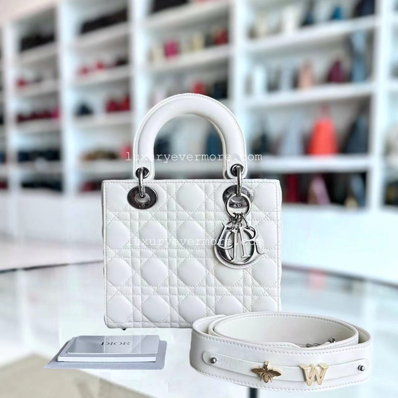 Dior Lady Small ABC MyABC Cannage Lambskin White Silver Hardware Shoulder Bag