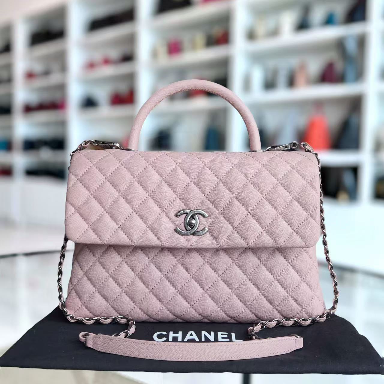 Chanel Coco Handle Large - Caviar Quilted Nude Pink Ruthenium Silver Hardware Series 23