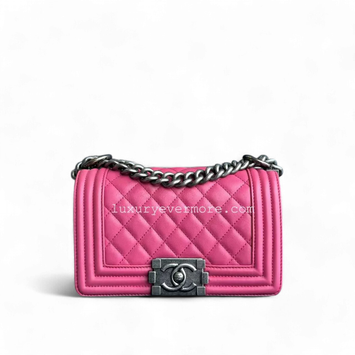 *Calfskin* Chanel Boy Small - Quilted Calfskin Boy Pink Ruthenium Silver Hardware Series 26