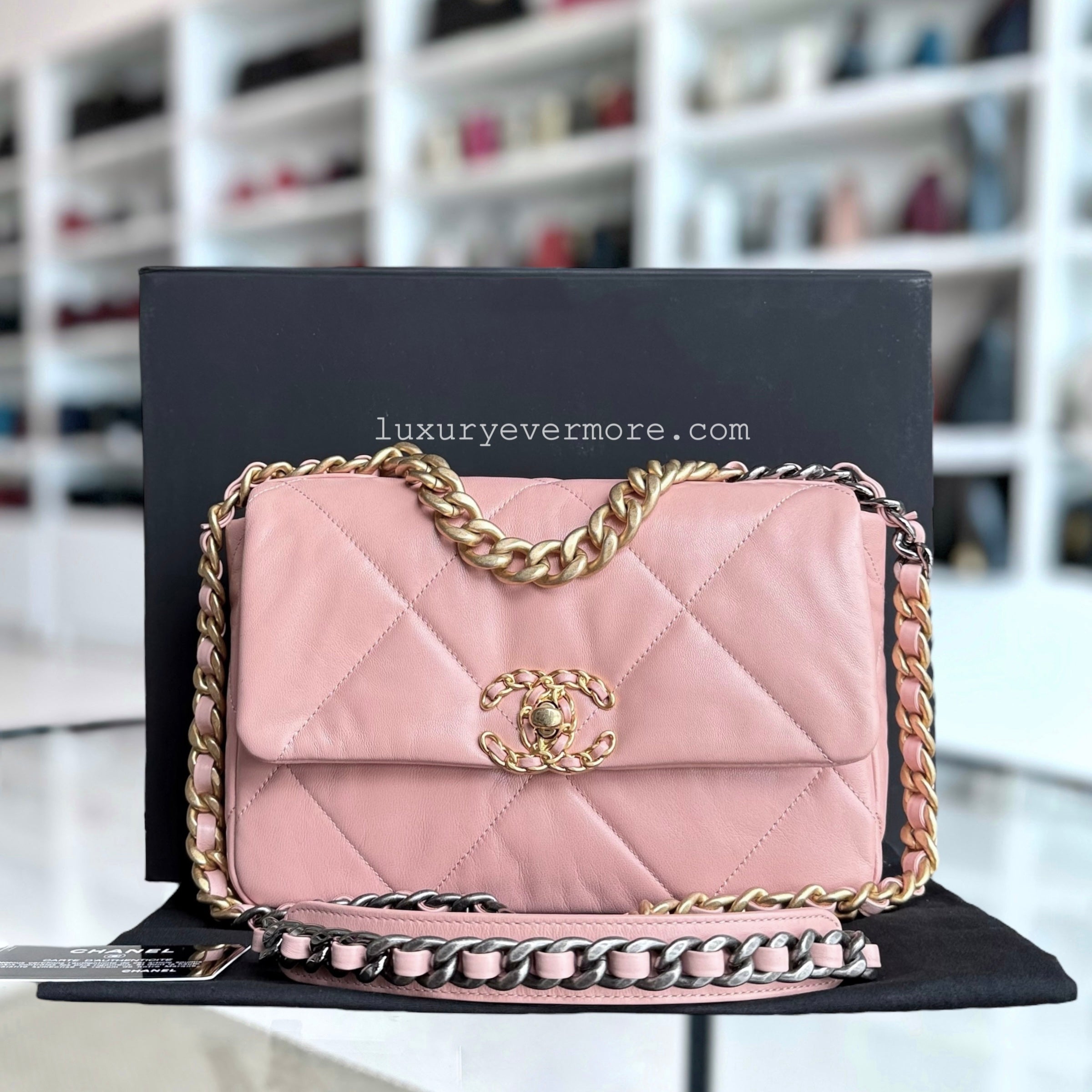 Chanel 19 Bag Small - C19 Sakura Pink Quilted Goatskin Two-tone Hardware Series 29