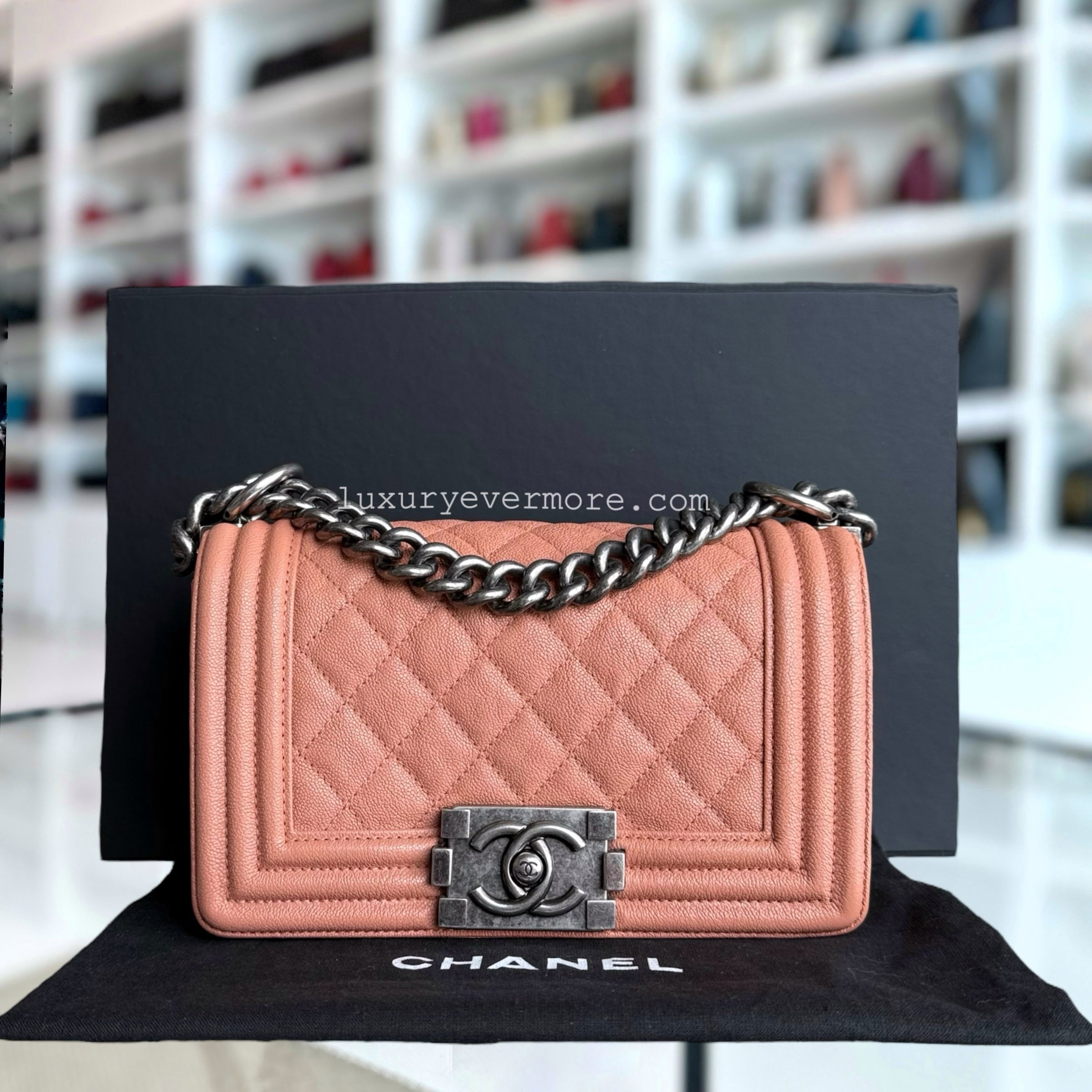 Chanel Boy Small - Caviar 20CM Quilted Blush Ruthenium Silver Hardware Series 27