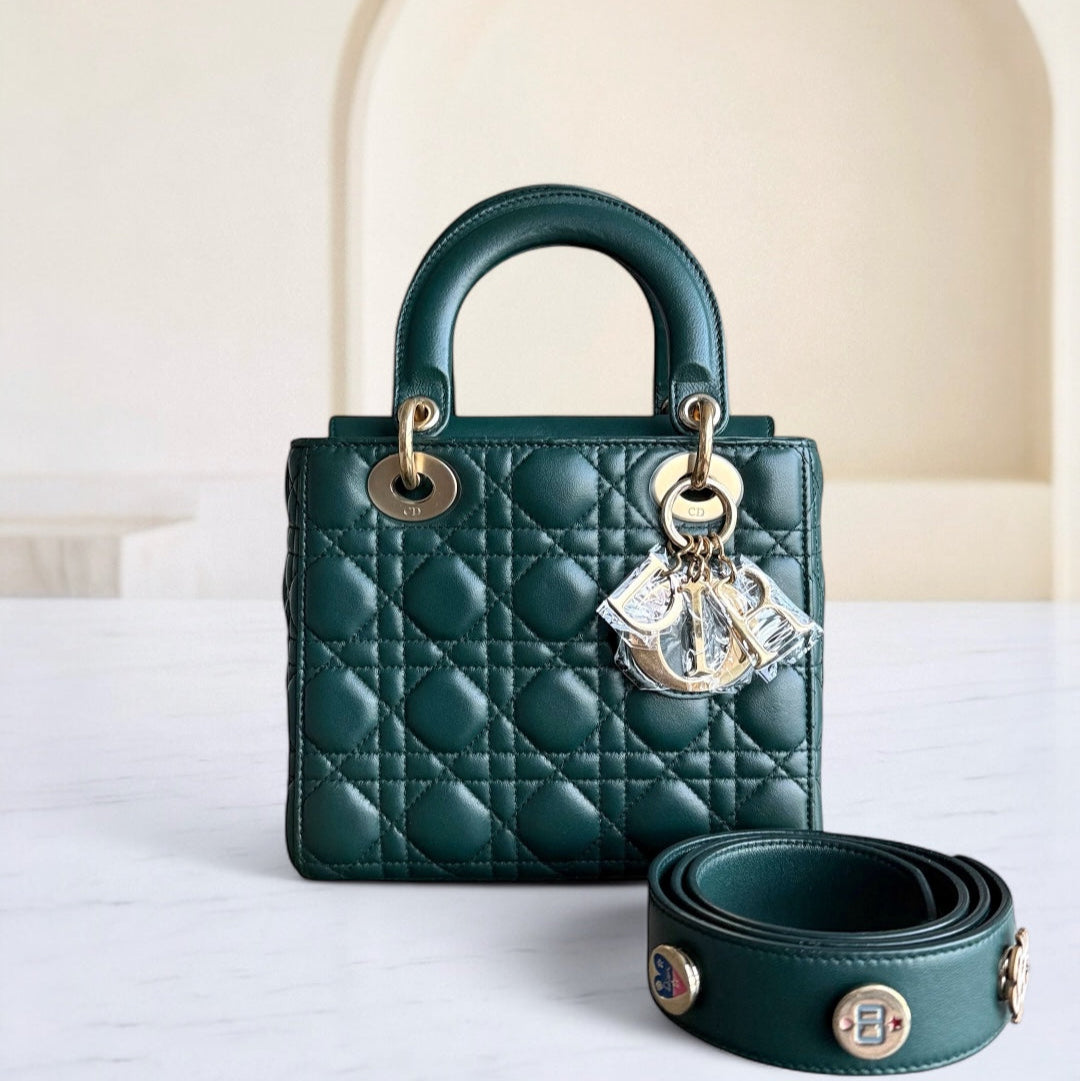 Dior Lady Small Flap - Cannage Lambskin Dark Green Gold Hardware