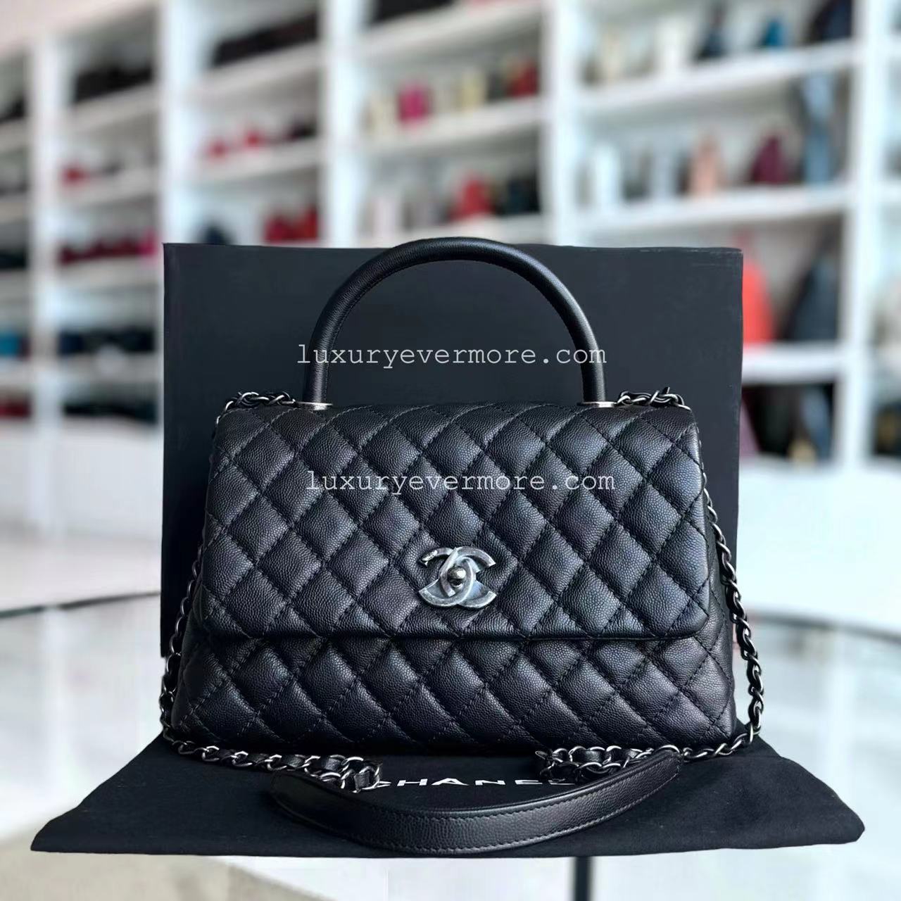 Chanel Coco Handle - Caviar Medium Quilted Black Ruthenium Sivler Hardware Series 22