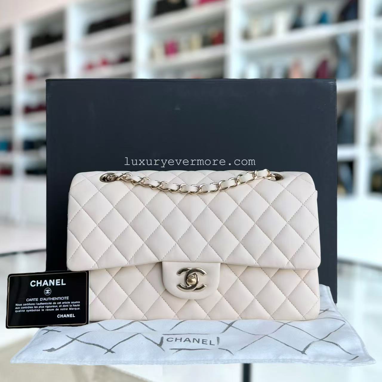 Chanel Classic Flap Medium - 25CM Quilted Lambskin Beige Gold Hardware Series 25