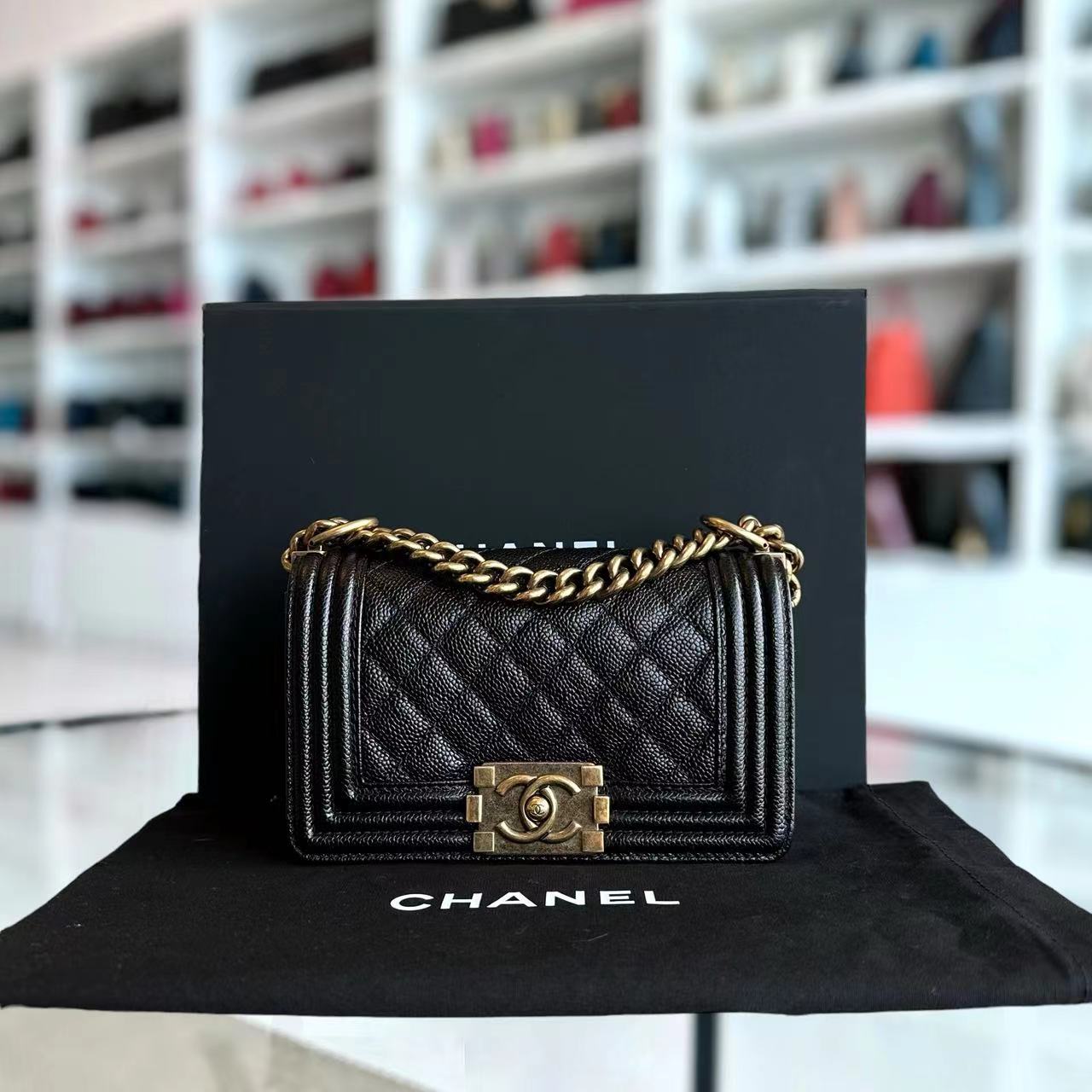 Chanel Caviar Boy Small Quilted Calfskin Black RGHW No 19