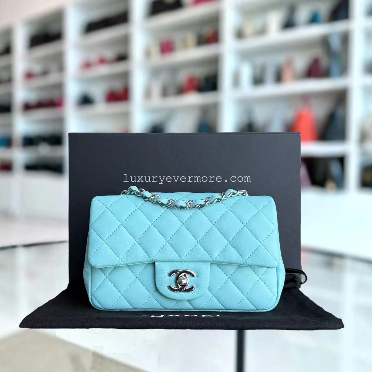 Chanel Classic Flap Mini - Lambskin Quilted Tiffany Blue Silver Hardware Series 27