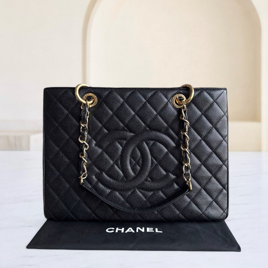 Chanel GST Grand Shopping Tote - Caviar Quilted Grained Calfskin Black Gold Hardware Series 19