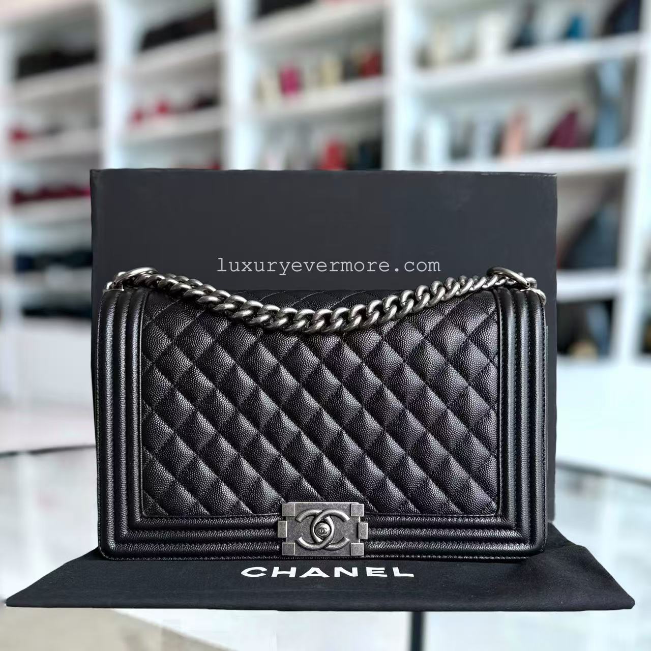 Chanel Boy Medium - Caviar 28CM Quilted Black Ruthenium Silver Hardware Series 27