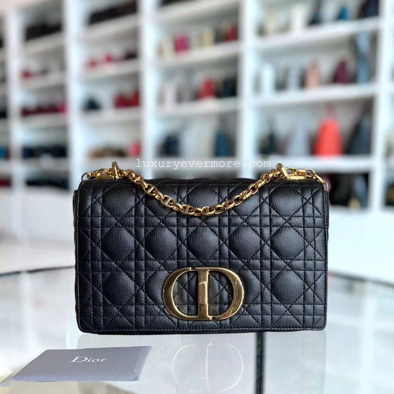 Dior Caro Medium - Cannage Grained Calfskin Black Gold Hardware