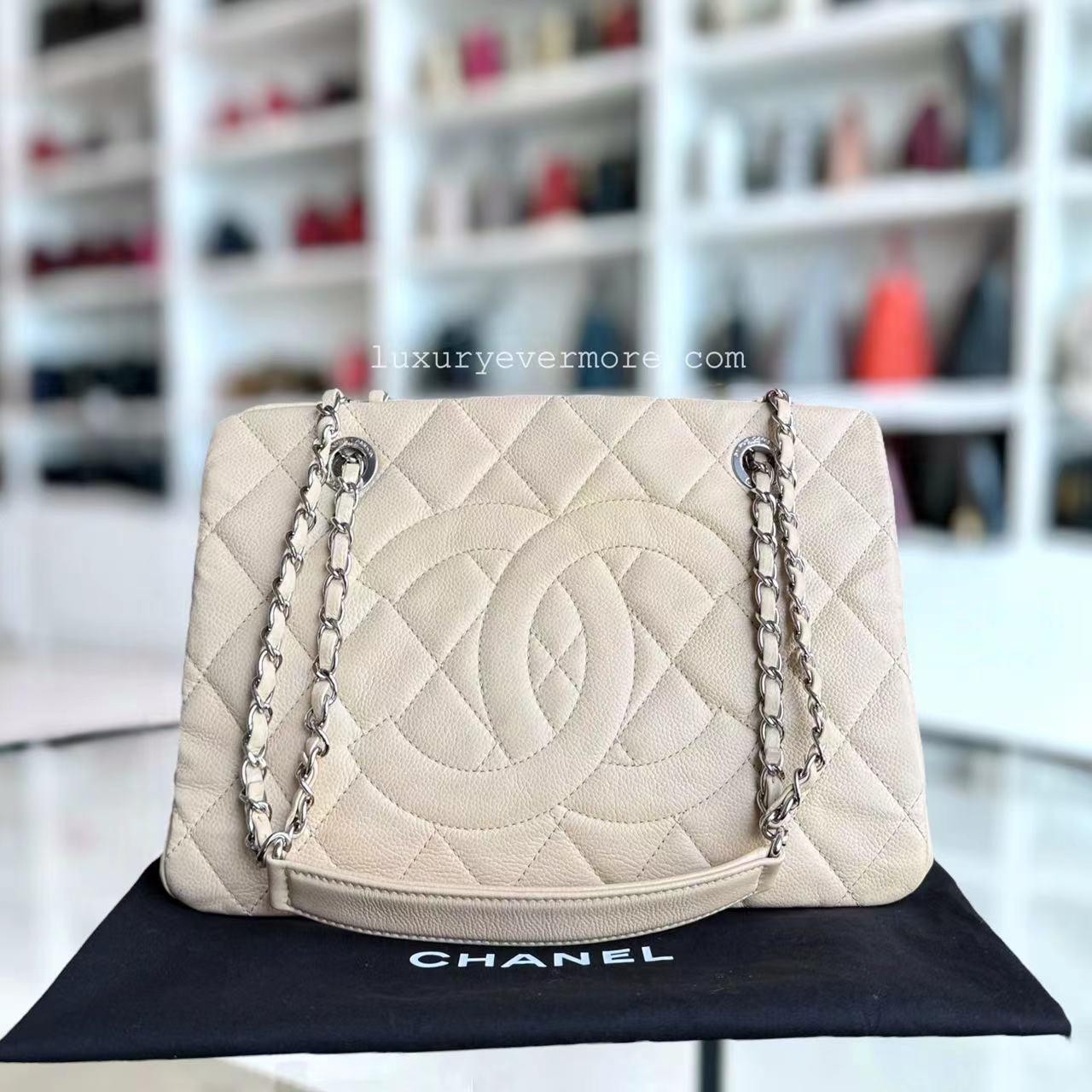 Chanel Petite Timeless Tote - Caviar Quilted Seasonal Beige Silver Hardware Shoulder Bag Series 15