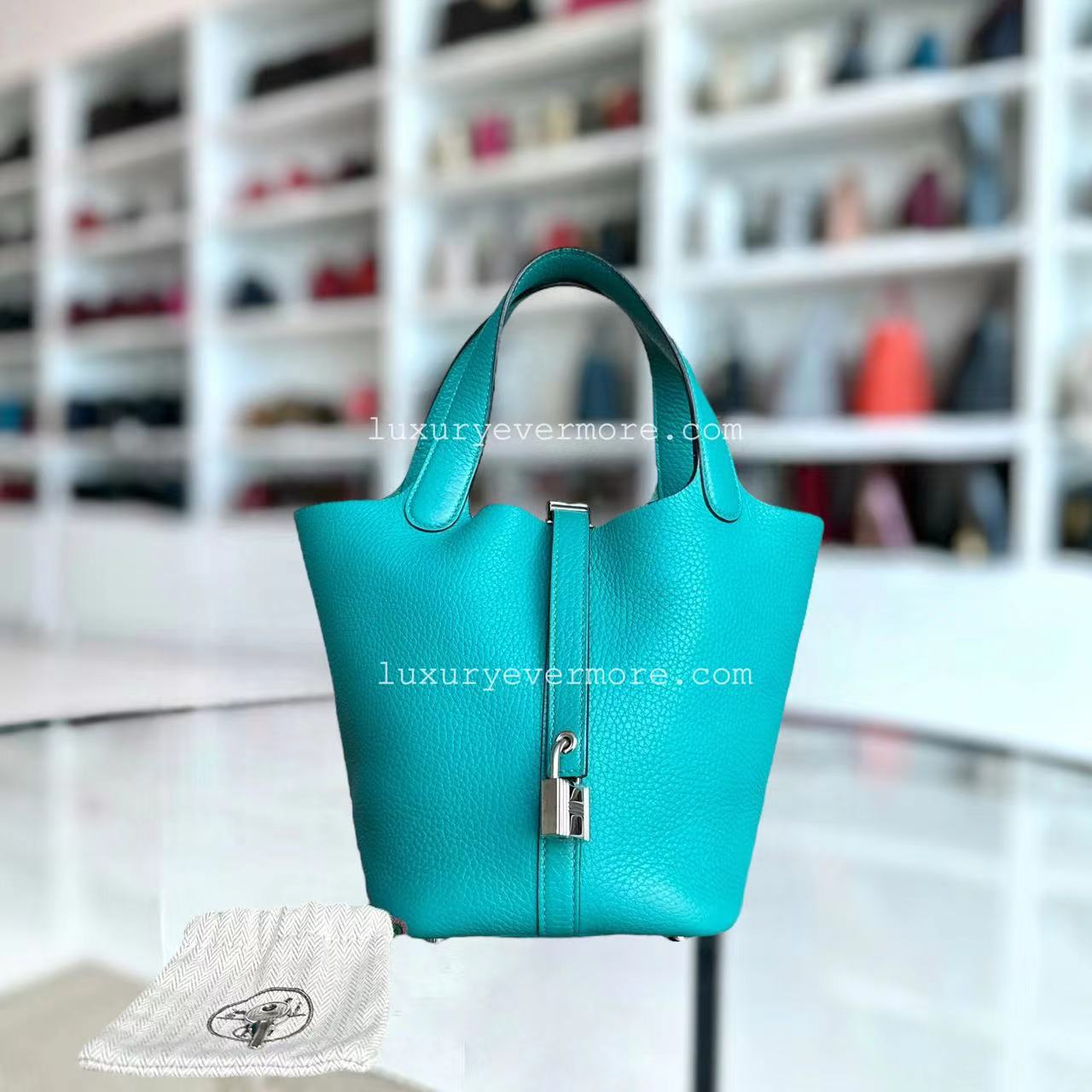 Hermes Picotin 18 X Stamp Vert Jade Taurillion Clemence TC Cyan Lock Silver Hardware