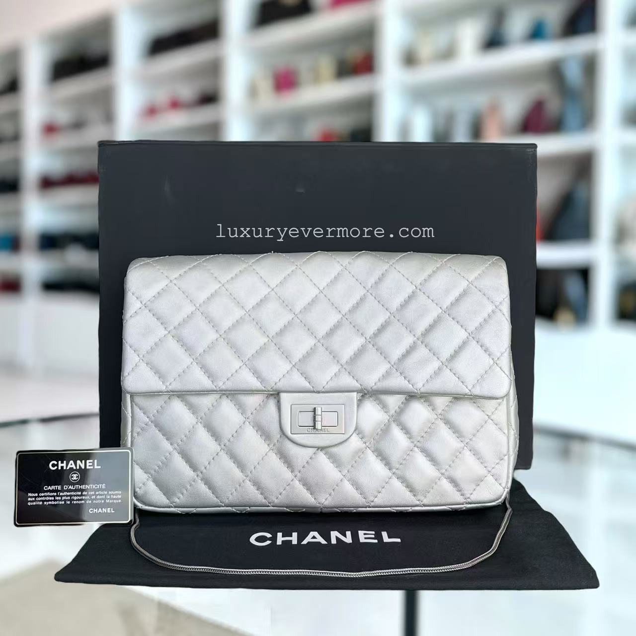 Chanel 2.55 Flap - Metallic Silver Quilted Lambskin Reissue Ruthenium Silver Hardware Series 12