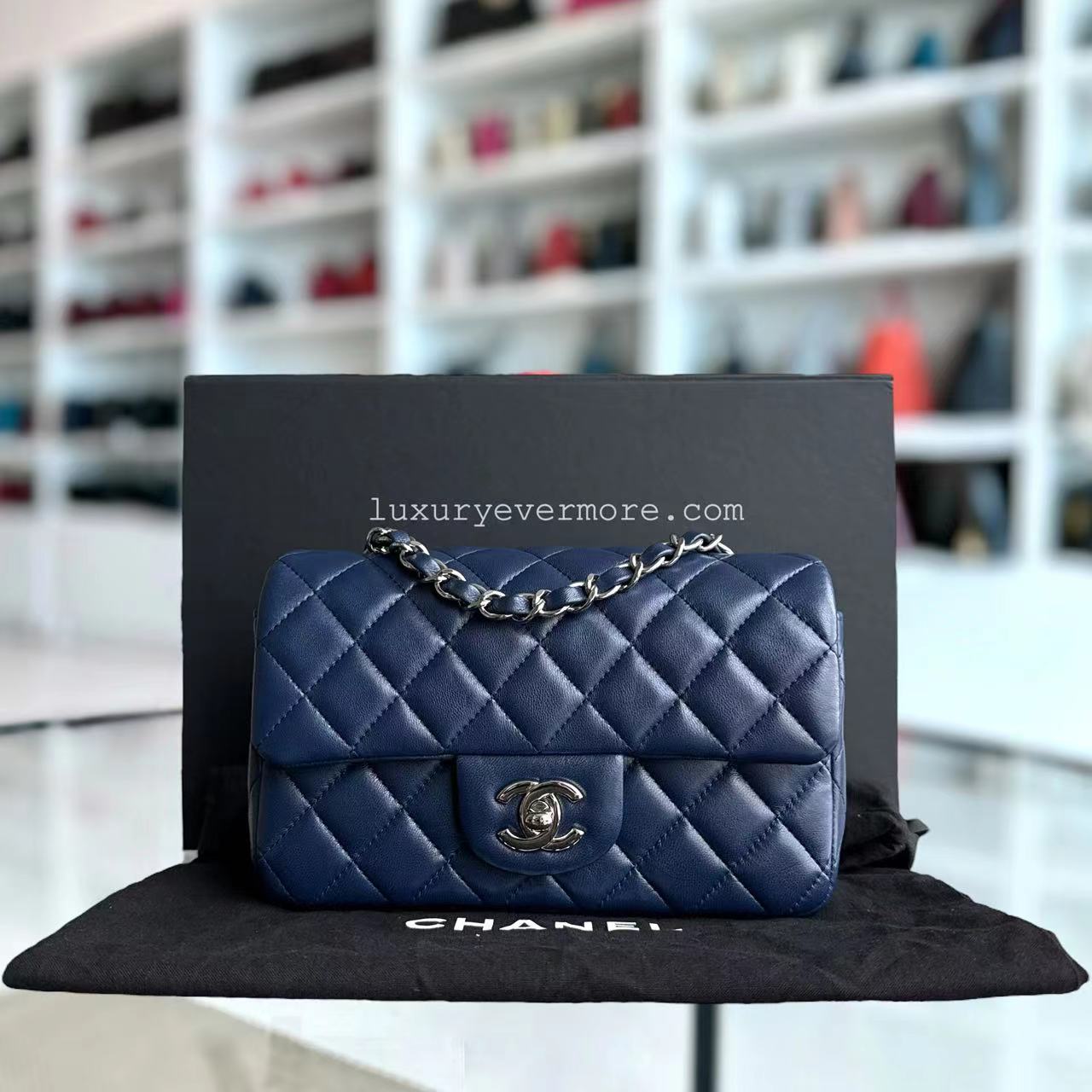 Chanel Classic Flap Mini Rectangle Quilted Lambskin Dark Navy Blue Series 28