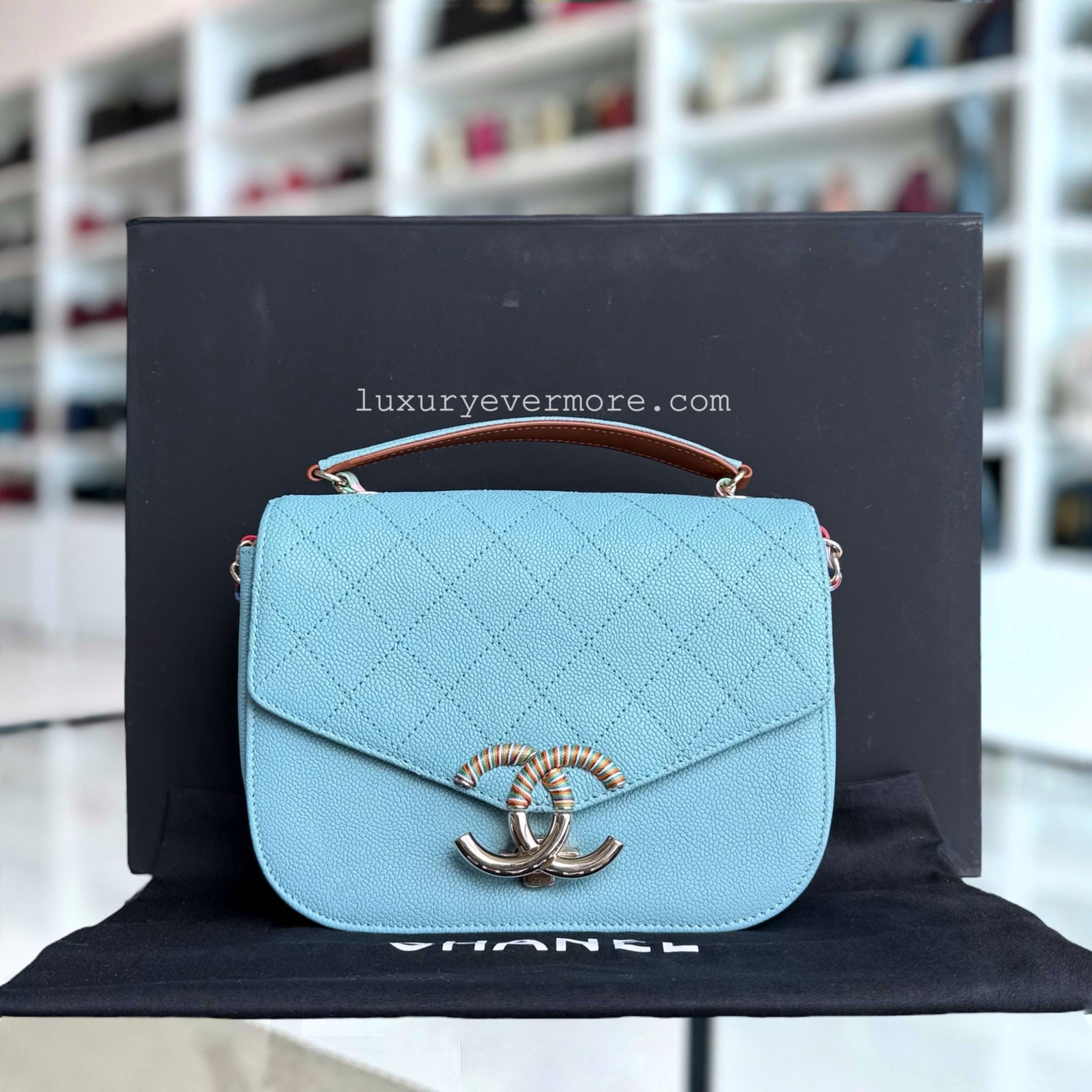 Chanel Coco Curve Cuba - Caviar Medium Light Blue Quilted Shoulder Bag