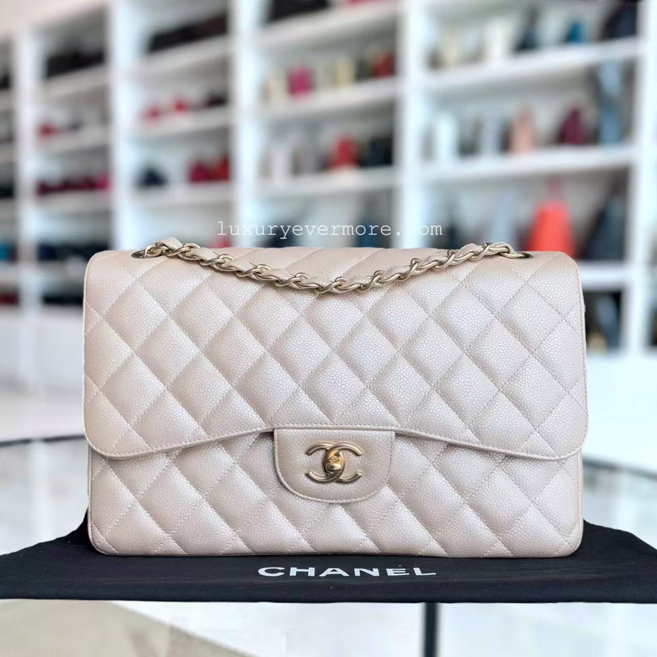 Chanel Classic Flap Jumbo - Iridescent Caviar Double Flap Beige Gold Hardware Series 16