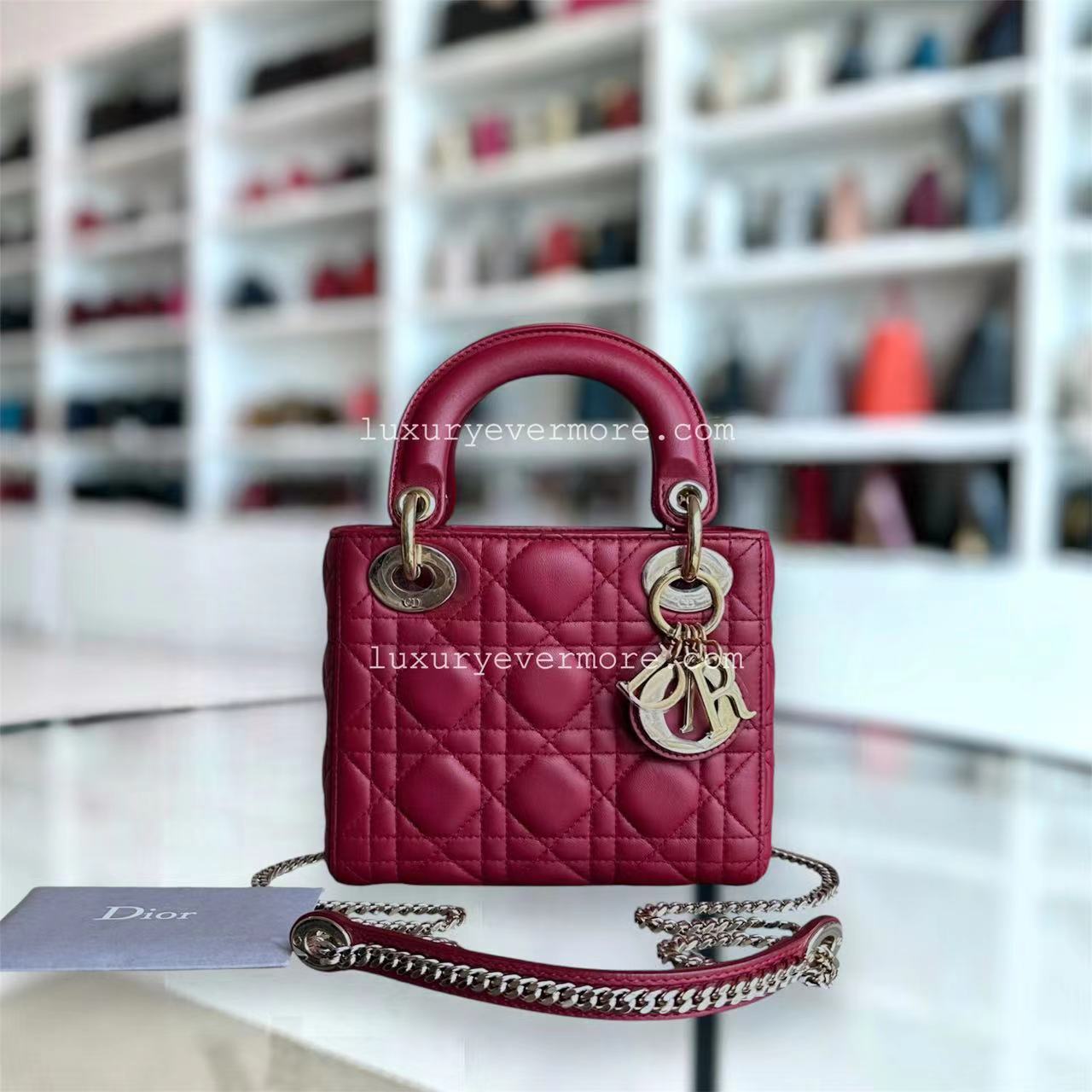 Dior Lady Mini - Cannage Lambskin Red Golden Hardware