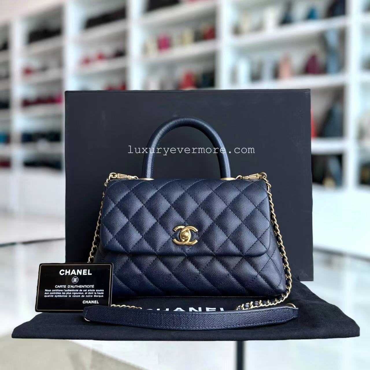 Chanel Coco Handle Small - 24CM Caviar Quilted Navy Dark Blue Gold Hardware Series 27