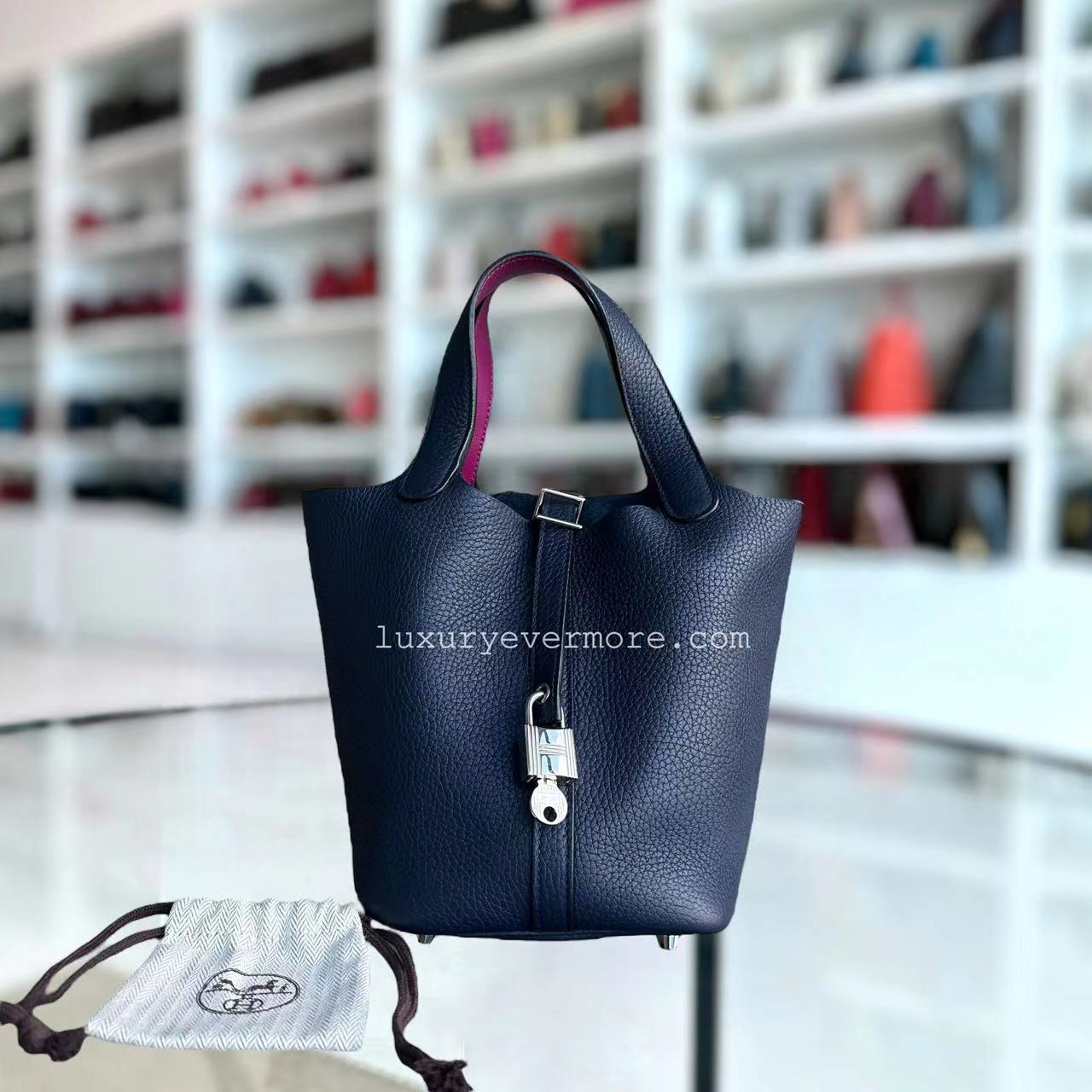 Hermes Picotin 18 A Stamp TC Clemence Dark Blue Silver Hardware