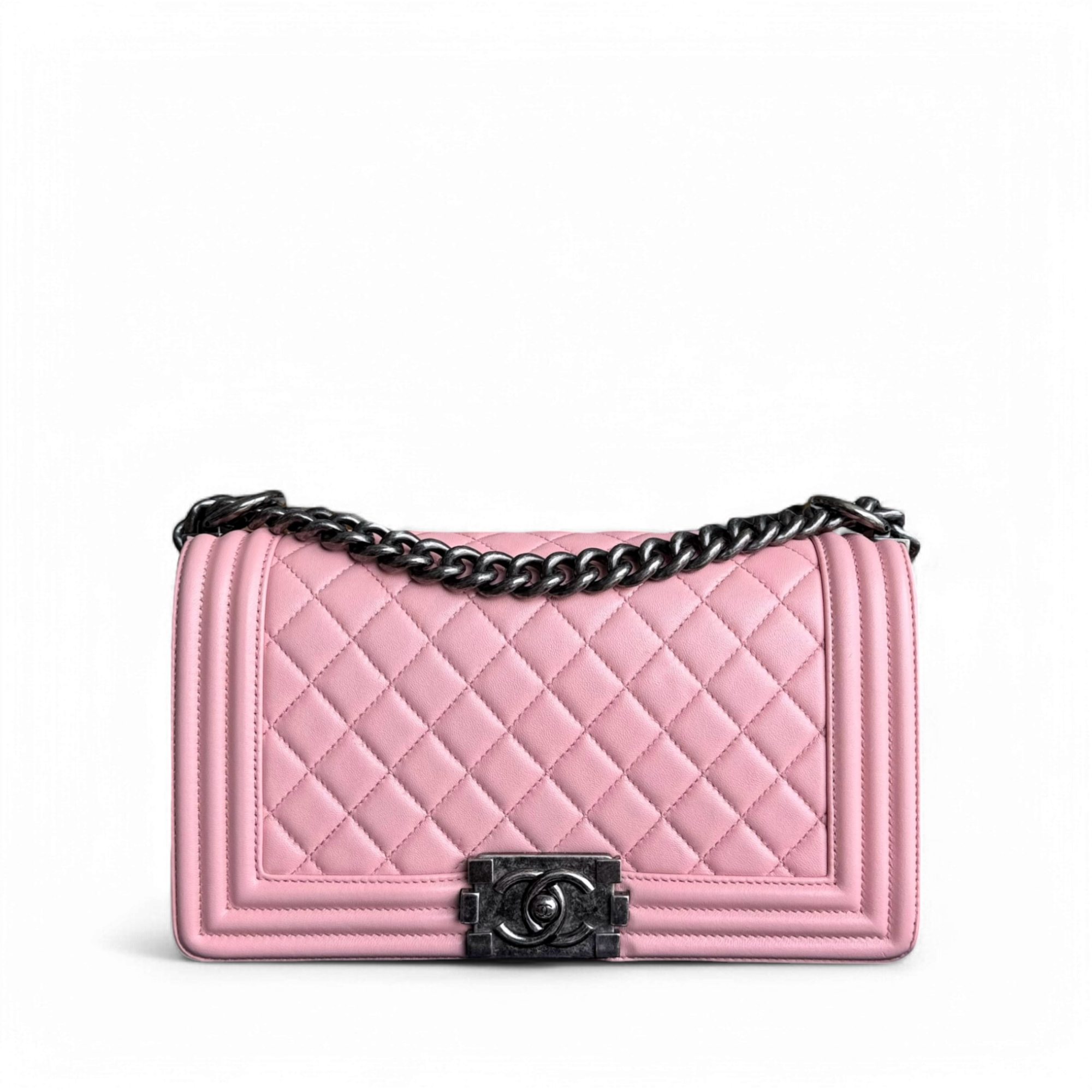 Chanel Boy Medium - 25CM Quilted Lambskin Light Pink Ruthenium Silver Hardware Series 20