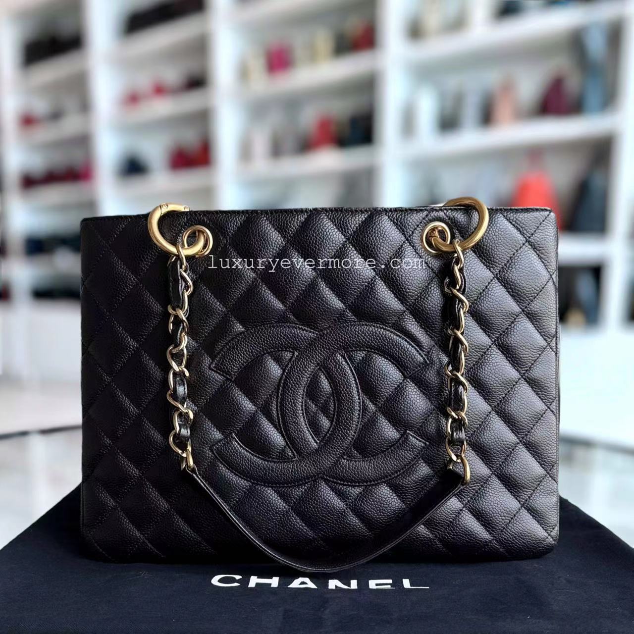 Chanel GST Grand Shopping Tote - Caviar Quilted Black Golden Hardware Series 11