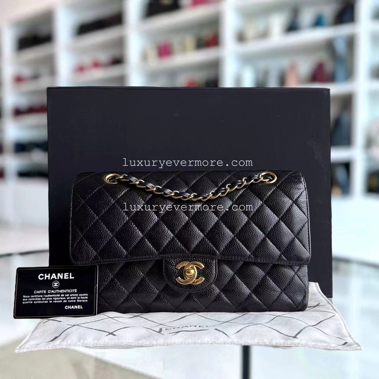 Chanel Classic Flap Caviar Medium Quilted Black Golden Hardware Series 14