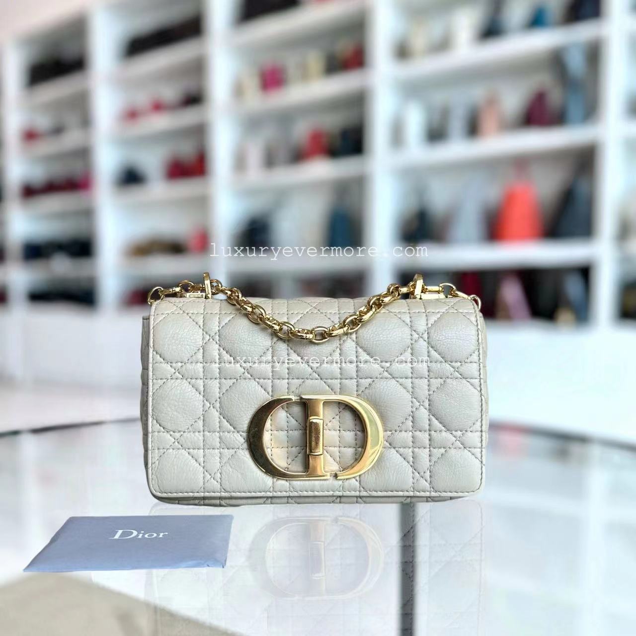 Dior Caro Small Cannage Grained Calfskin Beige Golden Hardware