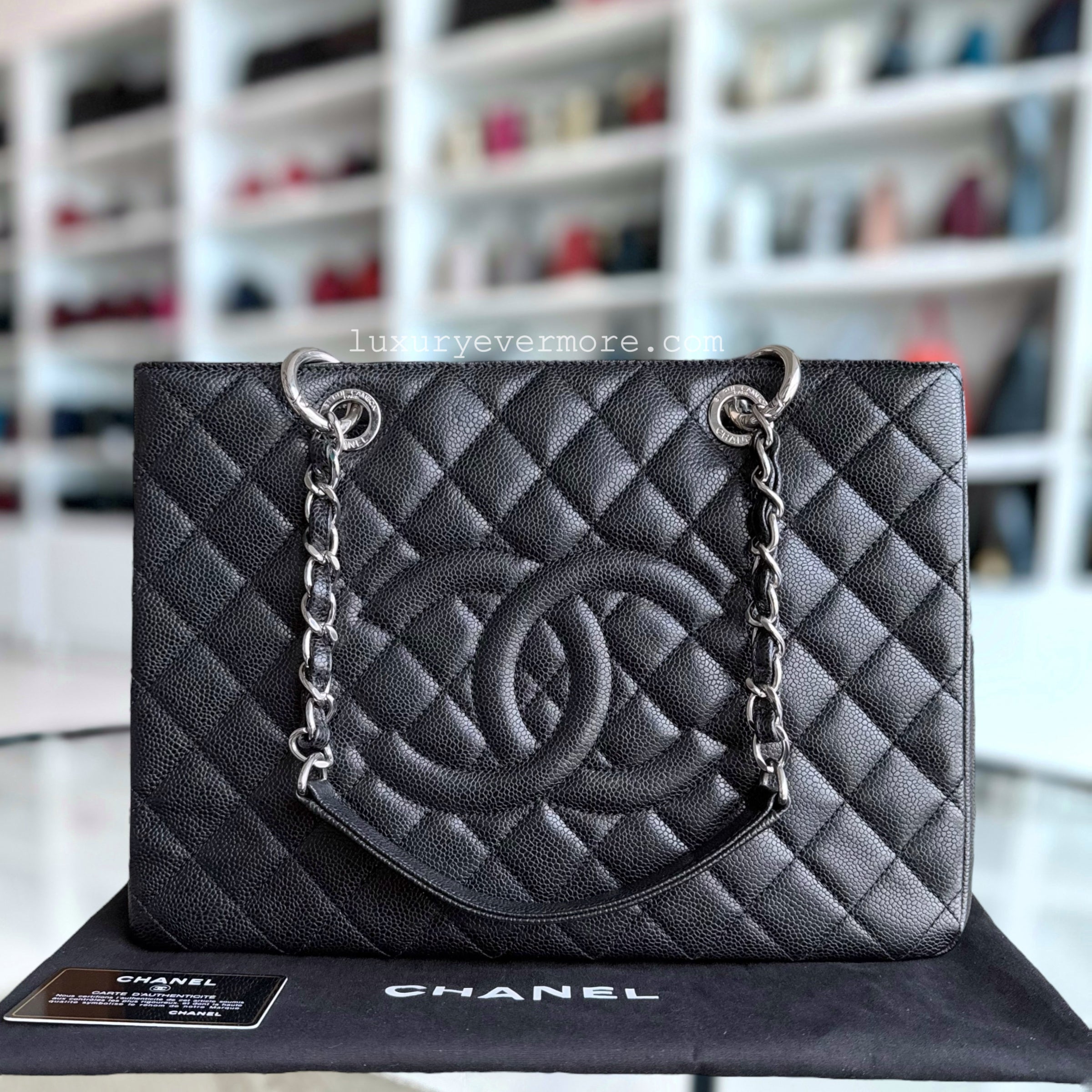 Chanel GST Grand Shopping Tote - Caviar Quilted Black Silver Hardware Series 18