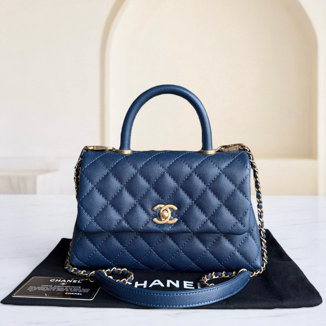 Chanel Coco Handle Small - Caviar Quilted Grained Calfskin Dark Blue Gold Hardware Series 25