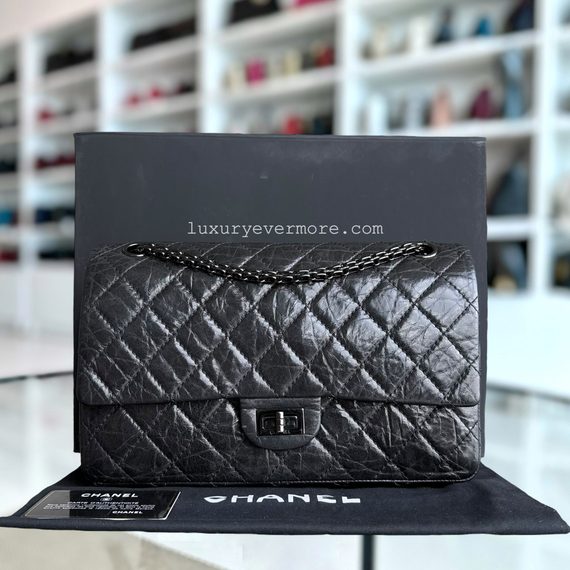 Chanel 2.55 Reissue 226 - Metallic Aged Calfskin Black Ruthenium Silver Hardware Series 19