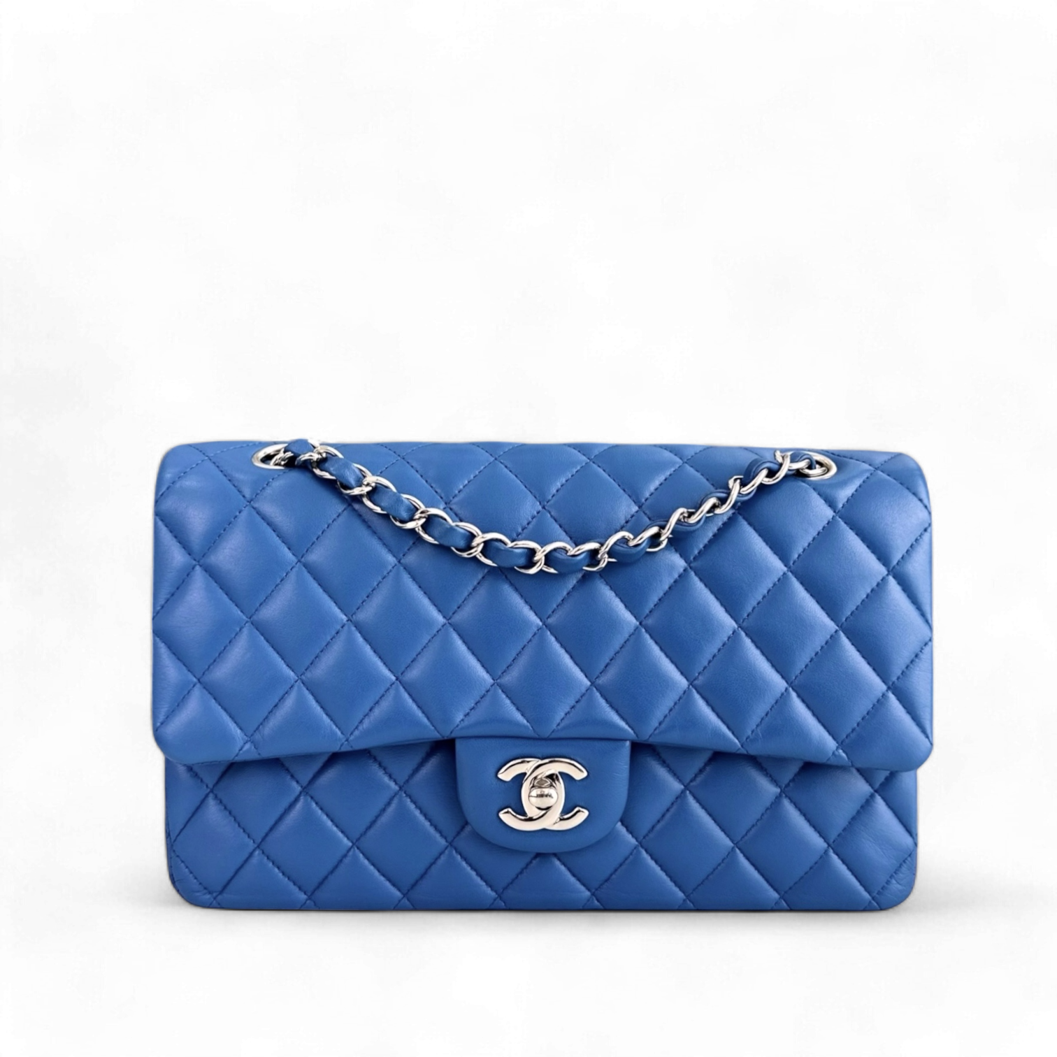 Chanel Classic Flap Medium - 25CM Quilted Lambskin Blue Silver Hardware Series 22