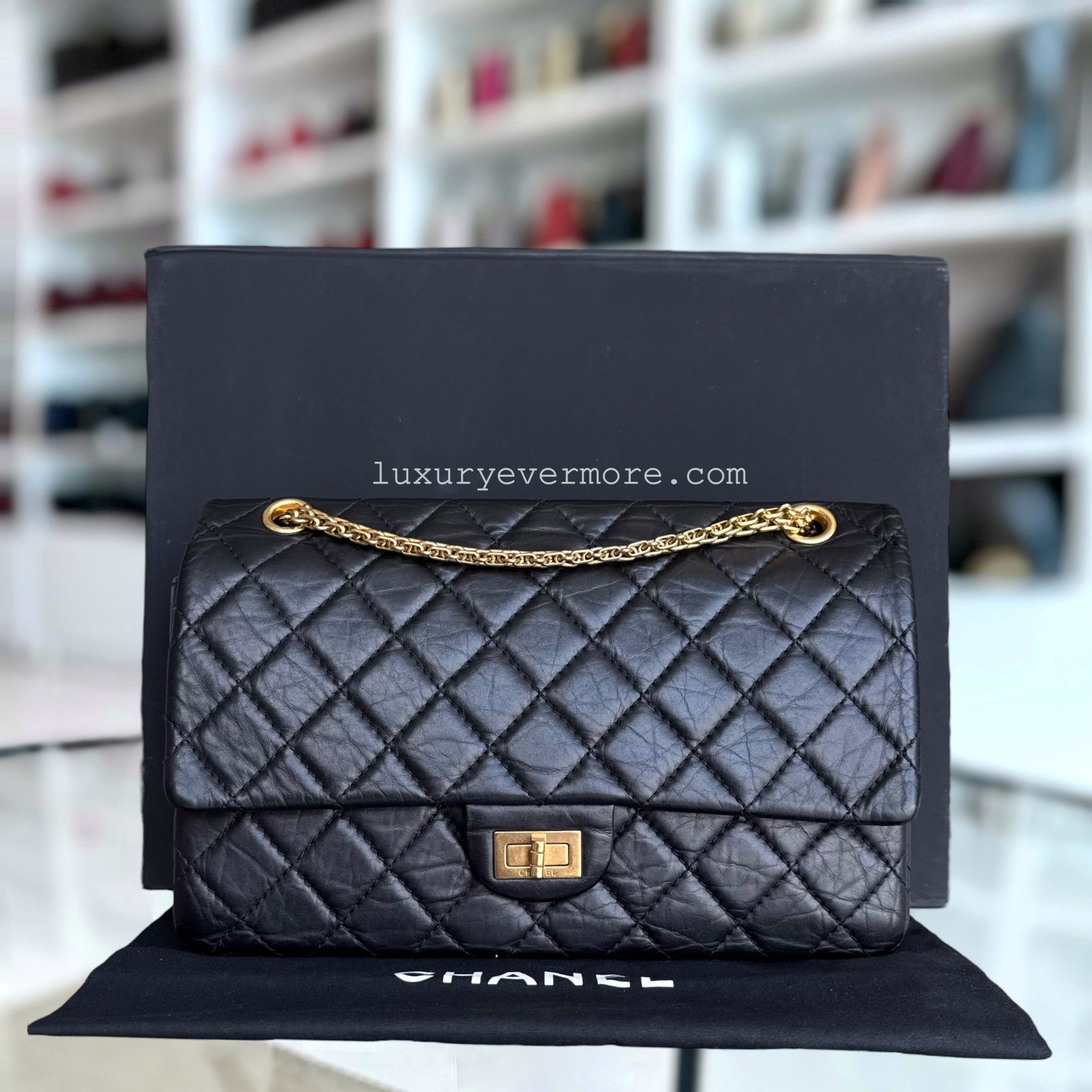 Chanel 2.55 Reissue 226 - Medium Calfskin Quilted Black Gold Hardware Series 15