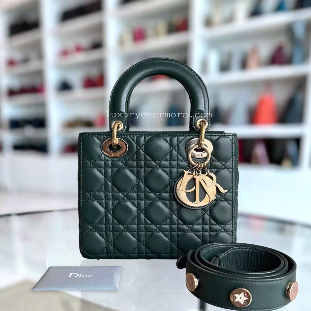 Dior Lady Small - Cannage Lambskin Dark Green Gold hardware