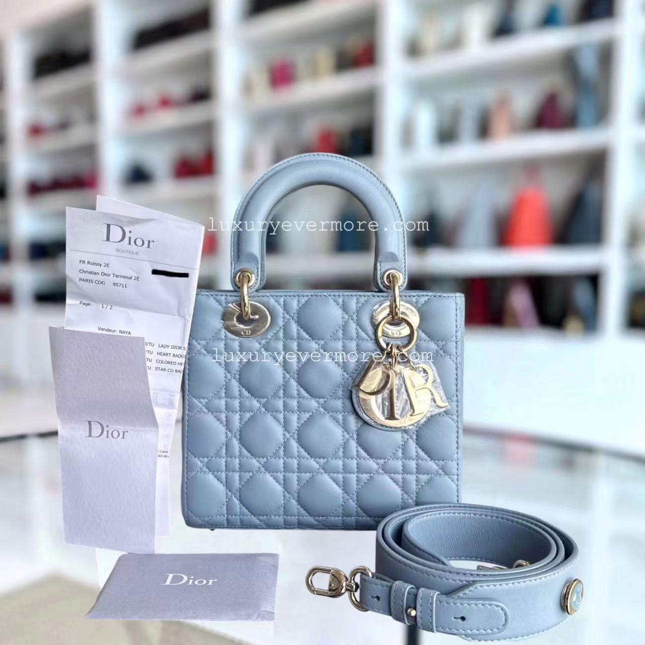 *Full Set, Receipt* Lady Small Cannage Lambskin Light Blue Golden Hardware ABC MyABC