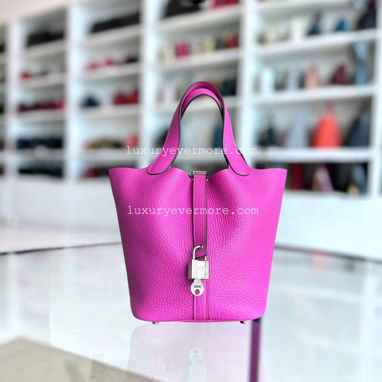 Hermes Picotin 18 Clemence C Stamp Hot Pink Silver Hardware