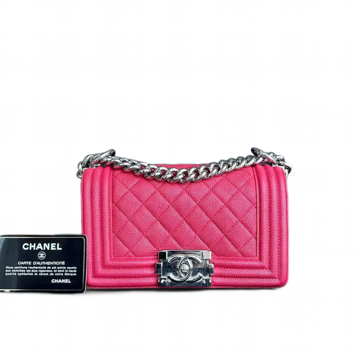 Chanel Boy Small - Hot Pink Quilted Caviar Grained Calfskin with Silver Hardware Series 25