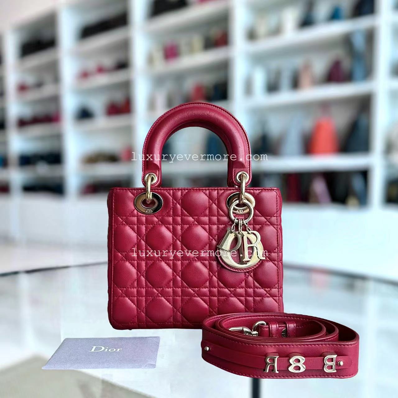 Dior Lady Small ABC MyABC Cannage Lambskin Burgundy Red Golden Hardware