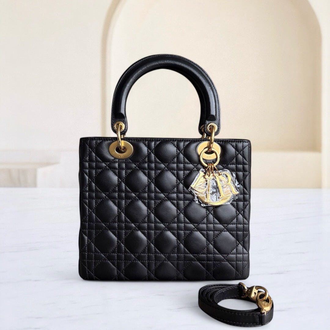 Dior Lady Medium - Canange Lambskin Black Gold Hardware