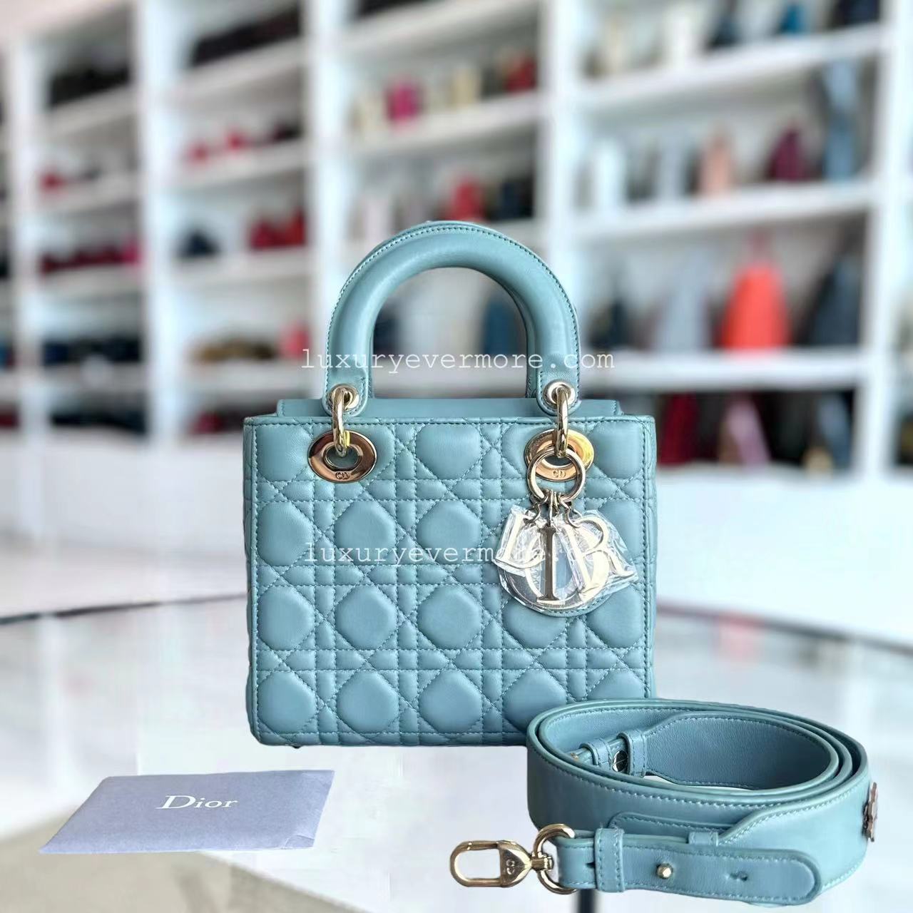 Dior Lady Small - Cannage Lambskin MyABC Cyan Green Blue Golden Hardware ABC