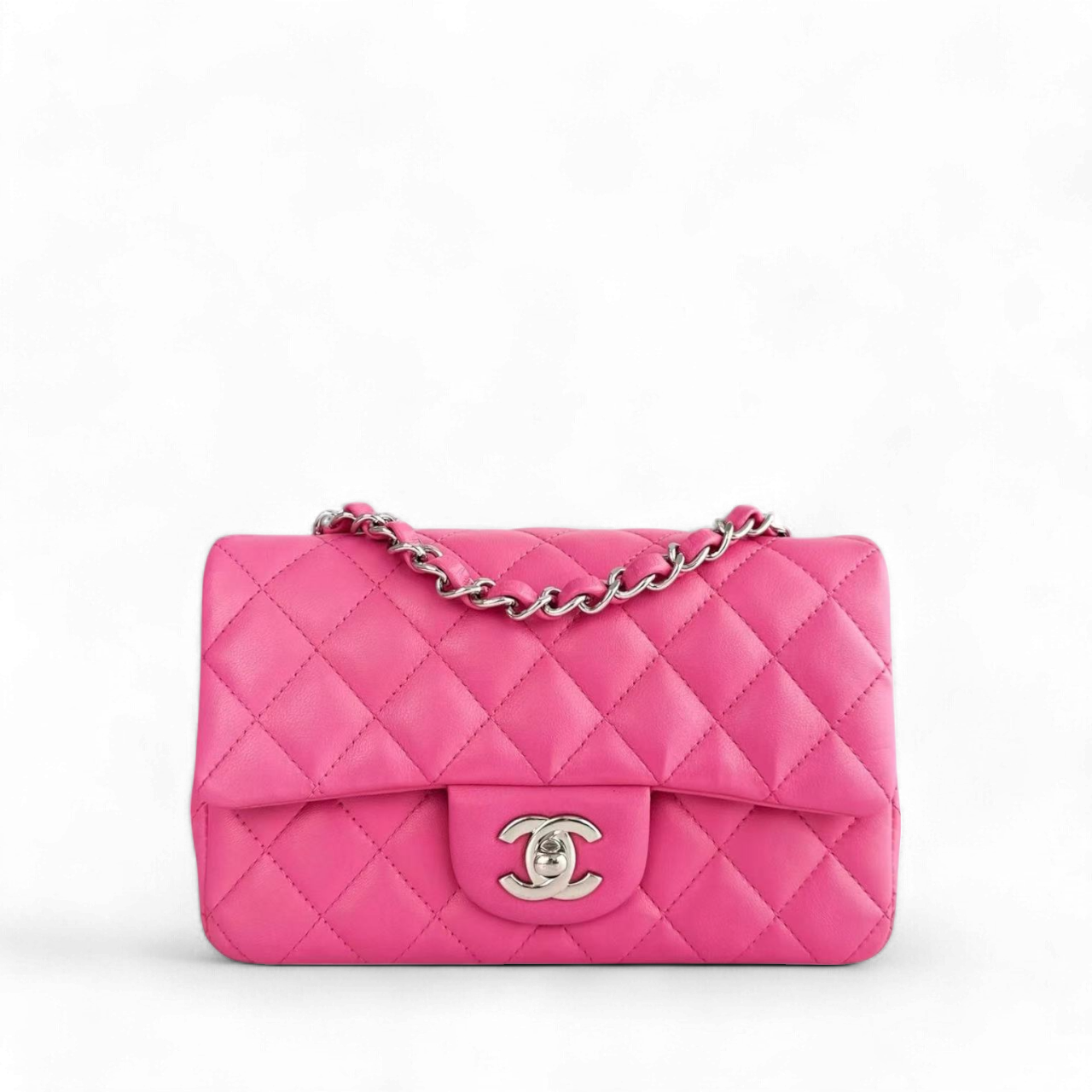 Chanel Classic Flap Mini - 20CM Quilted Lambskin Rectangle Pink Silver Hardware Series 27