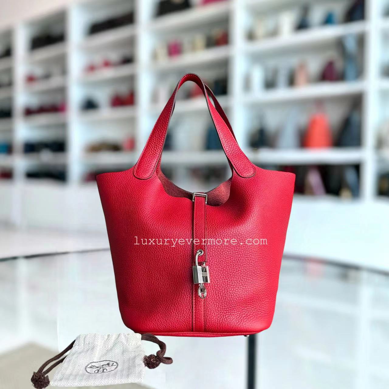 Hermes Picotin 22 Clemence Red Silver Hardware