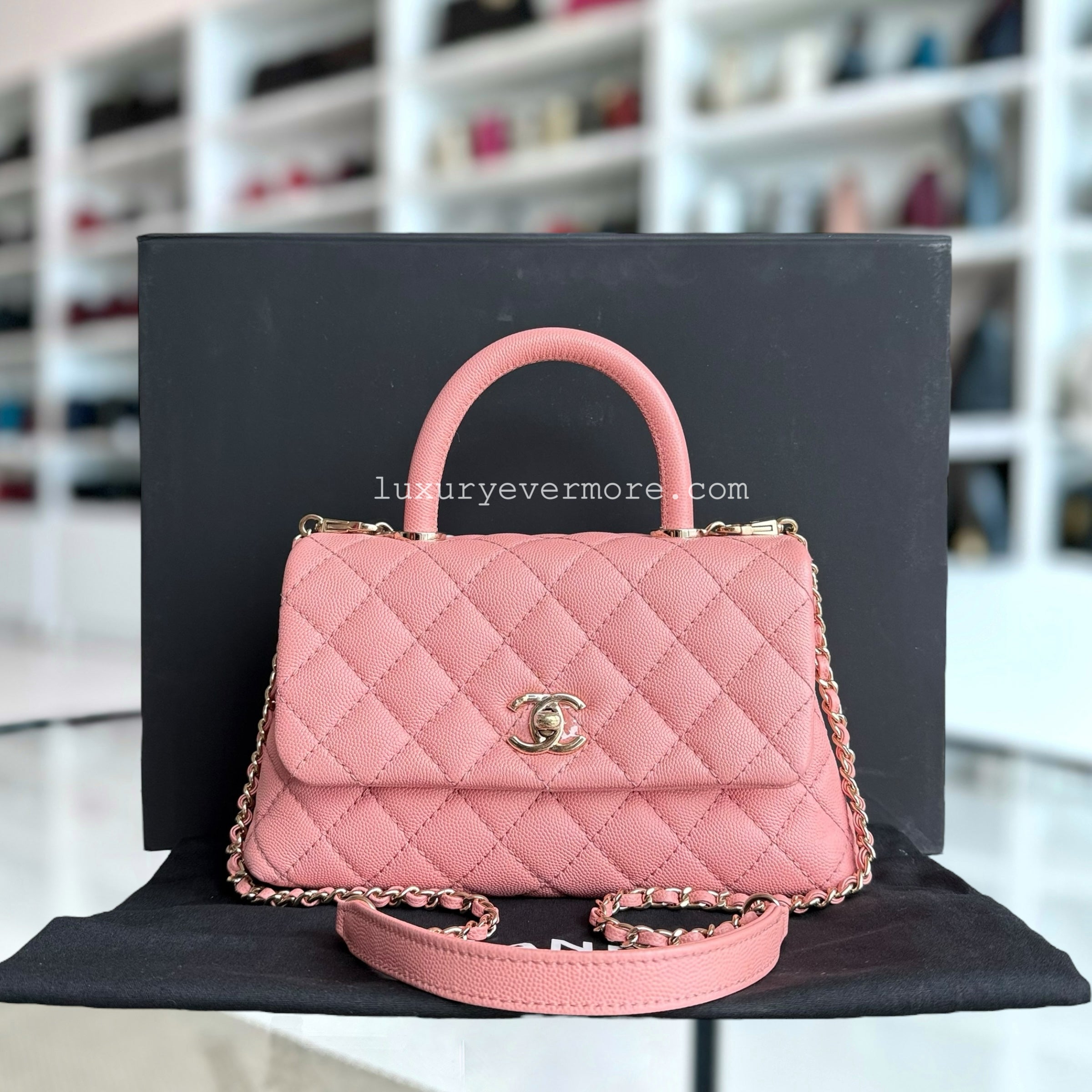 Chanel Coco Handle Small - Caviar Quilted Sakura Pink Gold Hardware Series 27